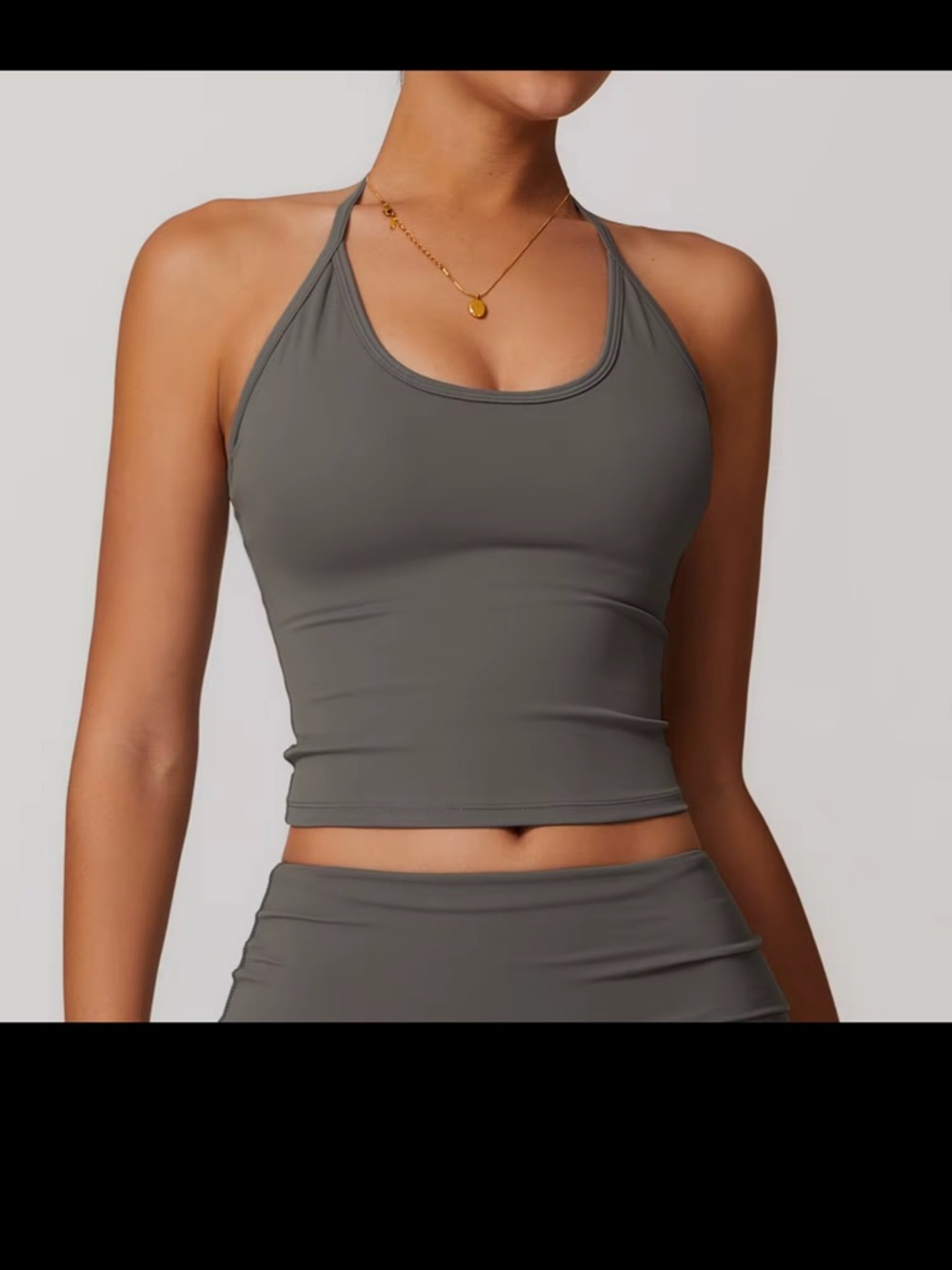 Sleek Halter Crop Tank Top - Olive Gray